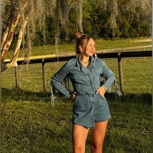 Stylish Denim Fringe romper - rock and roll denim
